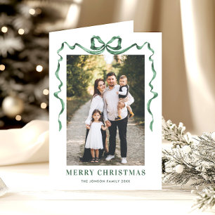 Cartes Pour Fêtes Annuelles 5 Photo Festif Sage Vert Noël Bow Ribbon