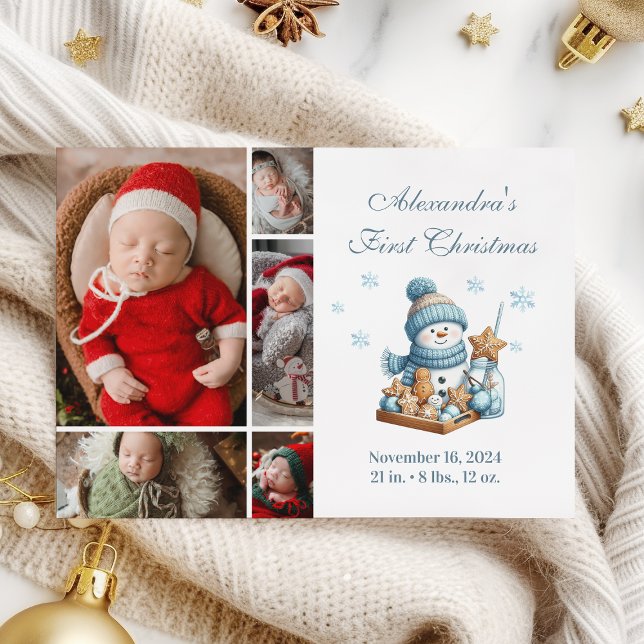 Cartes Pour Fêtes Annuelles 5 Photo First Christmas Birth Announcement  (Créateur téléchargé)