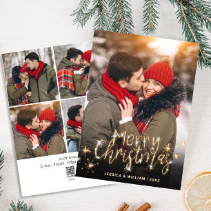 Cartes Pour Fêtes Annuelles 5 PHOTO Merry Christmas Gold Sparkle Salutation Ho