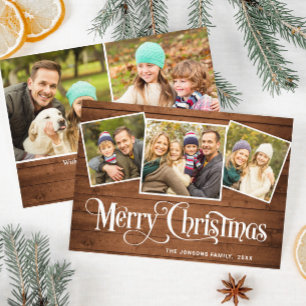 Cartes Pour Fêtes Annuelles 5 PHOTO Noël Rustique Brown Bois Salutation