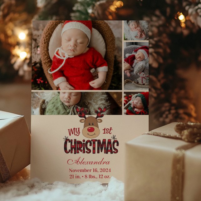 Cartes Pour Fêtes Annuelles 5 Photo Plaid Reindeer Baby First Christmas  (Créateur téléchargé)