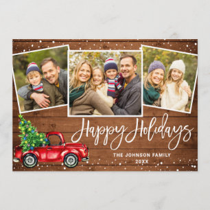 Cartes Pour Fêtes Annuelles 5 PHOTO Retro Noël Camion rouge Voeux rustiques