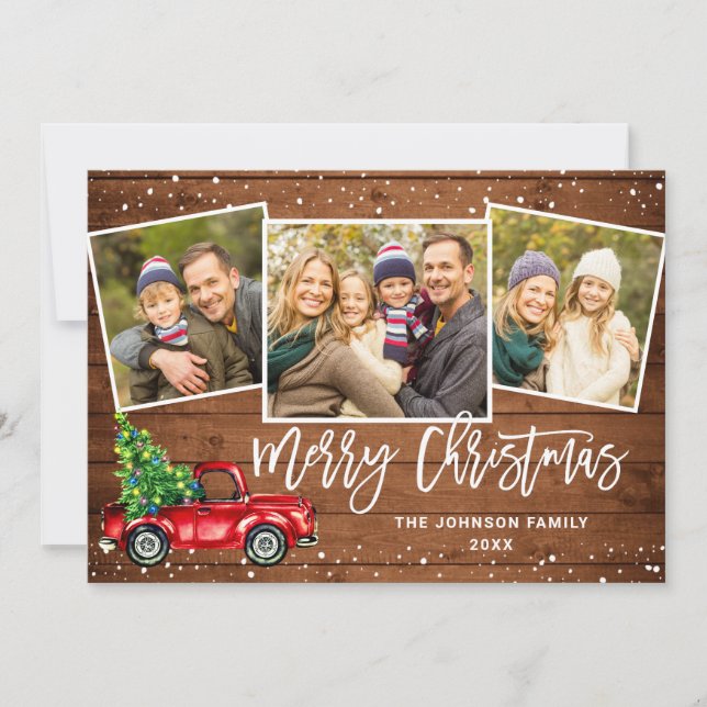 Cartes Pour Fêtes Annuelles 5 PHOTO Retro Noël Camion rouge Voeux rustiques (Devant)