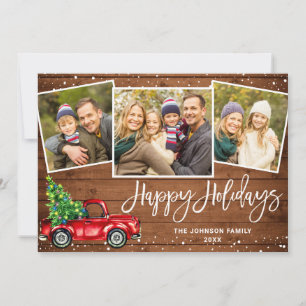 Cartes Pour Fêtes Annuelles 5 PHOTO Retro Noël Camion rouge Voeux rustiques