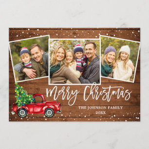 Cartes Pour Fêtes Annuelles 5 PHOTO Retro Noël Camion rouge Voeux rustiques