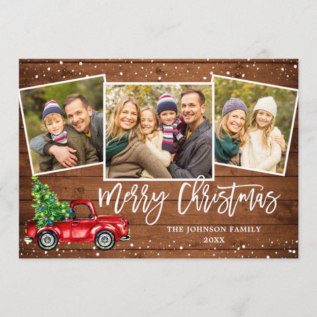 Cartes Pour Fêtes Annuelles 5 PHOTO Retro Noël Camion rouge Voeux rustiques (Devant)