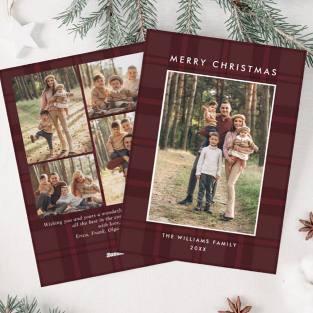 Cartes Pour Fêtes Annuelles 5 Photo Retro Noël Plaid Grey (Créateur téléchargé)