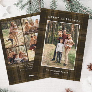Cartes Pour Fêtes Annuelles 5 Photo Retro Noël Plaid Grey