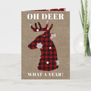 Cartes Pour Fêtes Annuelles 5x7 Funny Oh Deer Buffalo Plaid Burlap Noël
