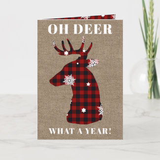 Cartes Pour Fêtes Annuelles 5x7 Funny Oh Deer Buffalo Plaid Burlap Noël