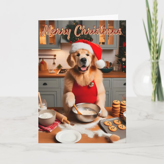 Cartes Pour Fêtes Annuelles 5x7 Golden Retriever Baking Christmas Cookies (Devant)