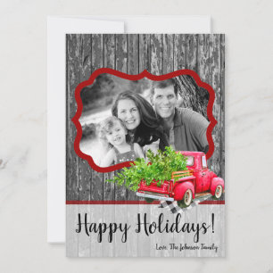 Cartes Pour Fêtes Annuelles 5x7 XMAS Red Christmas Truck Tree PHOTO Card