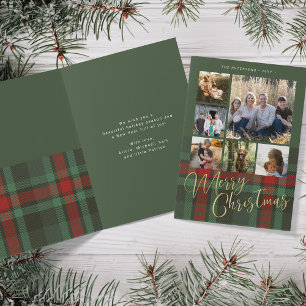 Cartes Pour Fêtes Annuelles 6 photo collage Joyeux Noël or script plaid