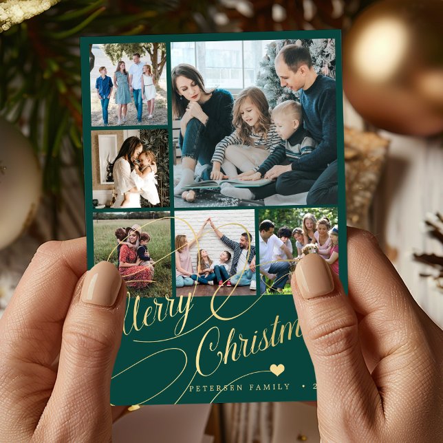 Cartes Pour Fêtes Annuelles 6 photo collage Joyeux script de Noël famille (Créateur téléchargé)
