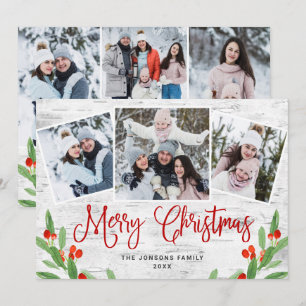 Cartes Pour Fêtes Annuelles 6 PHOTO Noël Rustic Birch Bark Salutation