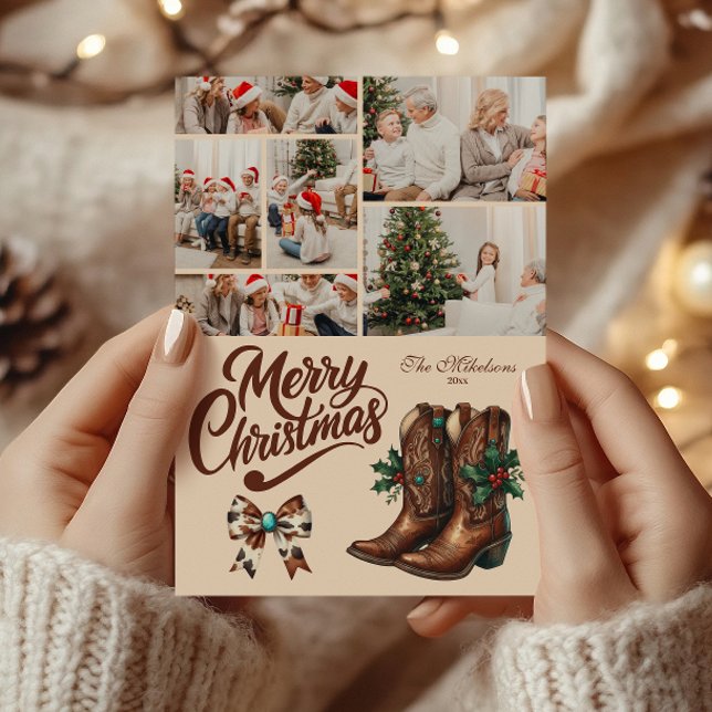 Cartes Pour Fêtes Annuelles 6 Photo Western Bow & Boots Christmas (Créateur téléchargé)