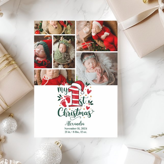 Cartes Pour Fêtes Annuelles 6 Sucre de canne photo Bébé 1er Noël (Créateur téléchargé)
