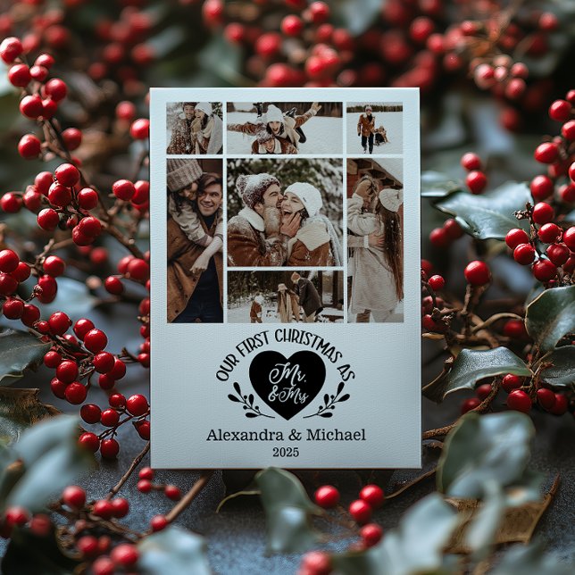 Cartes Pour Fêtes Annuelles 7 Photo Heart First Christmas as Mr & Mrs (Créateur téléchargé)