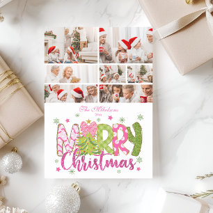 Cartes Pour Fêtes Annuelles 7 Photo Rose Vert Ruban Arbre Joyeux Noël