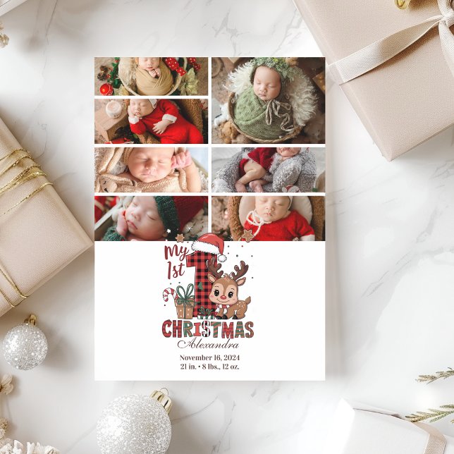 Cartes Pour Fêtes Annuelles 7 Rennes Plaid Photo Premier Noël (Créateur téléchargé)