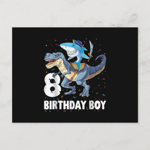 Cartes Pour Fêtes Annuelles 8 ans, 8e anniversaire Garçon requin Dinosaure Pri