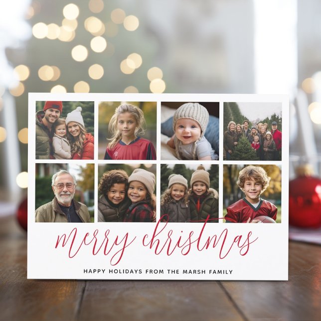 Cartes Pour Fêtes Annuelles 8 Collage photo - Joyeux Motif rouge de Noël (8 Photo Christmas Card with a modern script)