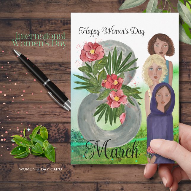 Cartes Pour Fêtes Annuelles 8 mars Joyeuse Journée des Femmes (March 8th Happy Women's Day Holiday Card)