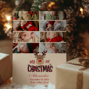 Cartes Pour Fêtes Annuelles 8 Photo Plaid Reindeer Baby First Christmas