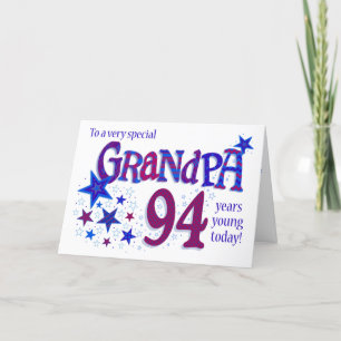 Cartes Pour Fêtes Annuelles 94e anniversaire de grand-père Word Art avec la ca