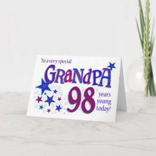 Cartes Pour Fêtes Annuelles 98e anniversaire de grand-père Word Art avec la ca