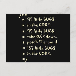 Cartes Pour Fêtes Annuelles 99 Bugs Dans Le Logiciel Code Drôle Ingénieur Test