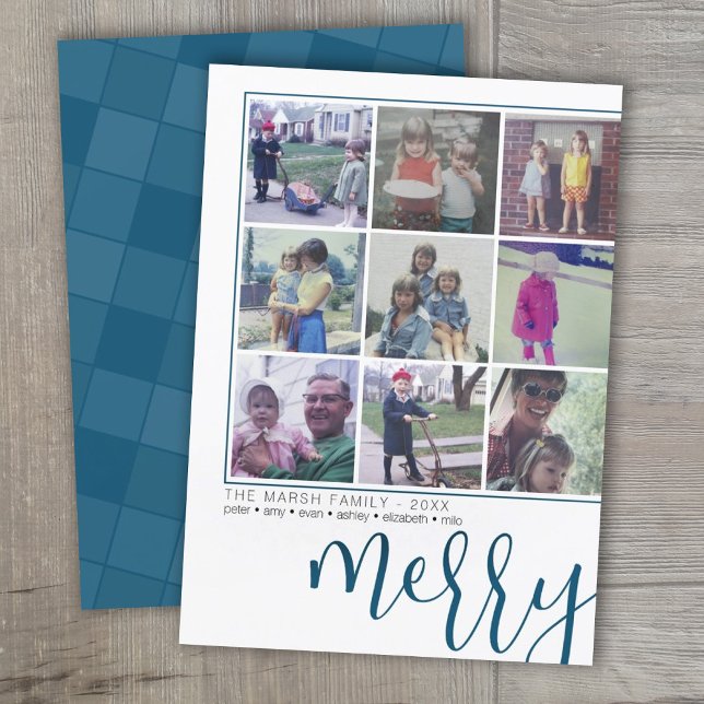 Cartes Pour Fêtes Annuelles 9 Photo Décalage - Script Gras Joyeux - Bleu Foncé (Créateur téléchargé)