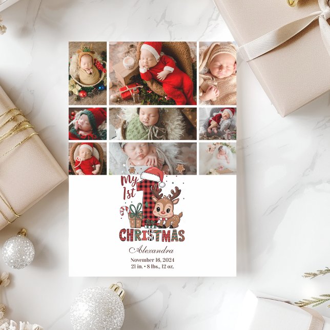 Cartes Pour Fêtes Annuelles 9 Photo Plaid Reindeer First Christmas (Créateur téléchargé)