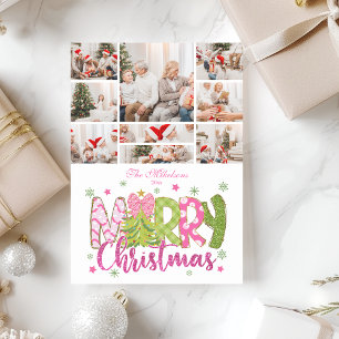 Cartes Pour Fêtes Annuelles 9 Photo Rose Vert Ruban Arbre Joyeux Noël