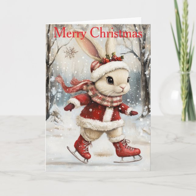 Cartes Pour Fêtes Annuelles A Bunny Ice Skating (Devant)