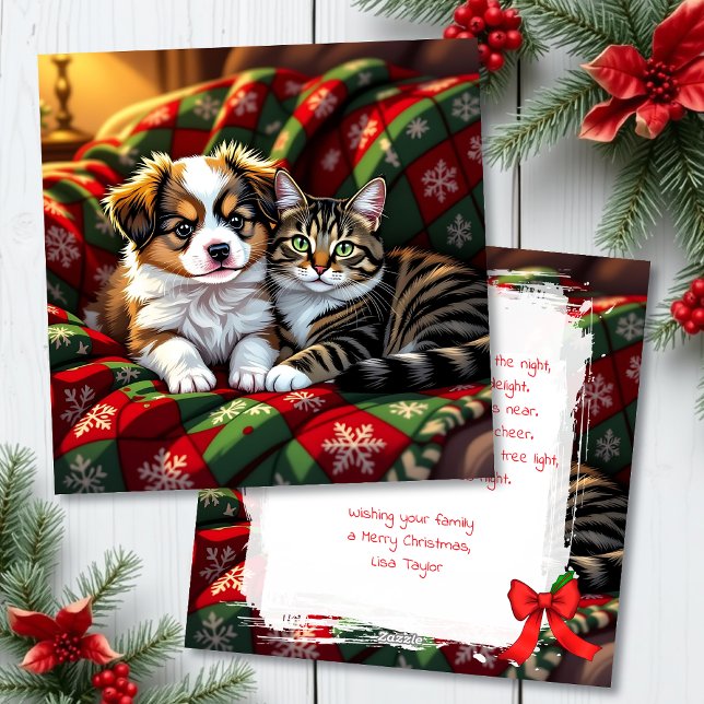 Cartes Pour Fêtes Annuelles A Cute Festive Dog and Cat Personalized Christmas (Créateur téléchargé)