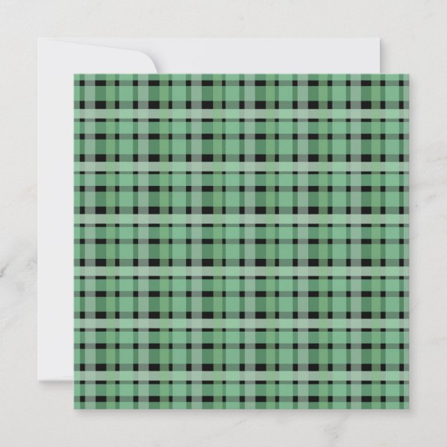 Cartes Pour Fêtes Annuelles à damiers Plaid Tartan Vert Grandes Sur Noir (Devant)