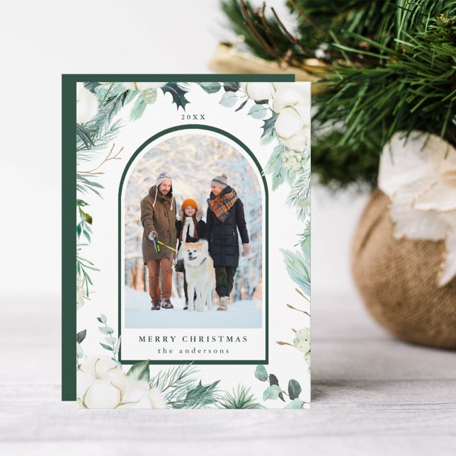 Cartes Pour Fêtes Annuelles À feuillage persistant & Fleurs de coton Arch Phot (Créateur téléchargé)