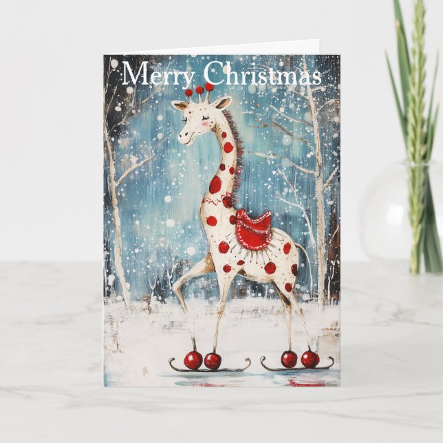 Cartes Pour Fêtes Annuelles A Giraffe Ice Skating (Devant)