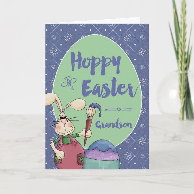 Cartes Pour Fêtes Annuelles À Grandson, Hoppy Easter Bunny Artist pinceau (Devant)