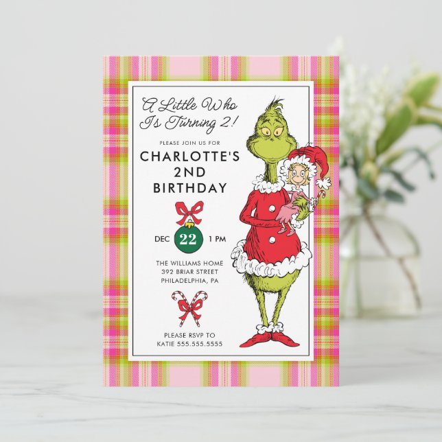 Cartes Pour Fêtes Annuelles "A Little Who Is Turning 2!" Grinch Birthday (Debout devant)