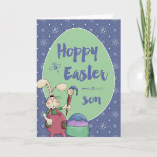 Cartes Pour Fêtes Annuelles À Son, Bunny de Pâques Hoppy Artiste peinture oeuf