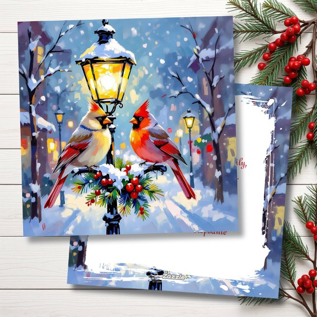 Cartes Pour Fêtes Annuelles A Sweet Christmas Cardinal Couple on Lamp Post (Créateur téléchargé)
