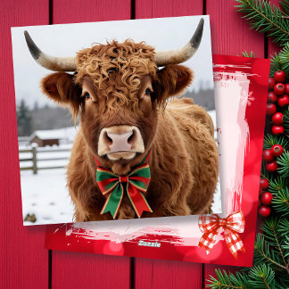 Cartes Pour Fêtes Annuelles A Sweet Highland Cow on a Snowy Christmas Day