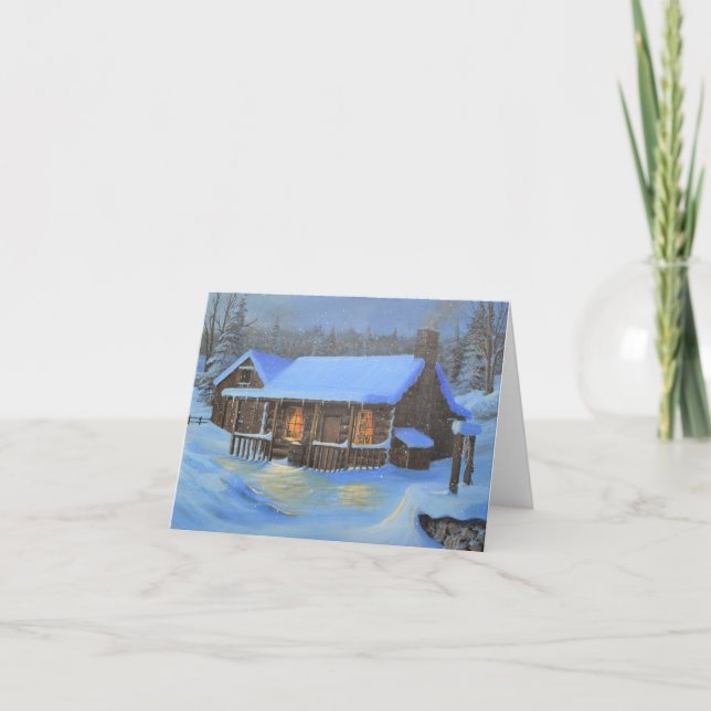 Cartes Pour Fêtes Annuelles "A Warm Home" Log cabin Christmas card (Devant)