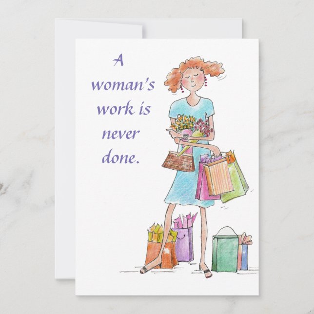Cartes Pour Fêtes Annuelles A Womans Work satire expression bleu aquarelle (Devant)