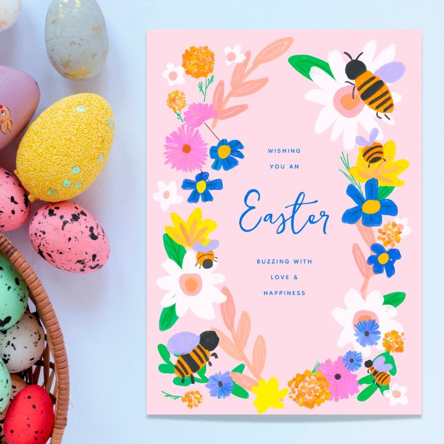 Cartes Pour Fêtes Annuelles Abeilles du jardin fleuri Pâques (Créateur téléchargé)