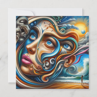 Cartes Pour Fêtes Annuelles Abstract Dreamscape Ocean Serenity & Cosmic Wonder