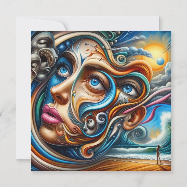 Cartes Pour Fêtes Annuelles Abstract Dreamscape Ocean Serenity & Cosmic Wonder (Devant)