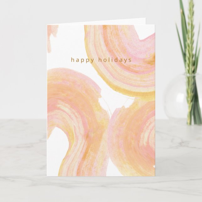Cartes Pour Fêtes Annuelles Abstrait Aquarelle Peach Swirl Joyeux Vacances (Devant)